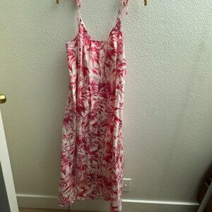 H&M Pink Floral Tie Strap Midi Dress XS